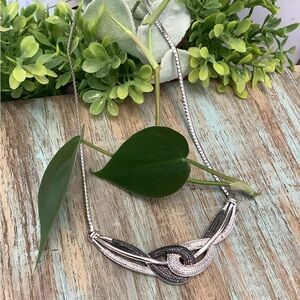 Genuine, Diamond  chip Silver and Black Knot Pendant Necklace, signed: BR KRN